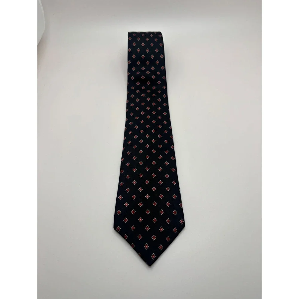 Pietro di Como Navy Blue Silk Geometric Diamond Pattern Hand Made Tie USA